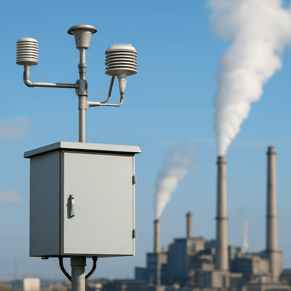 Illustration of air quality and emissions monitoring equipment.